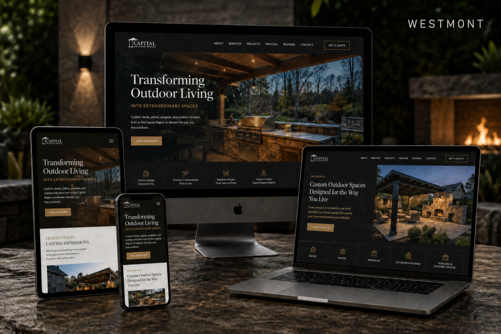 Custom website design for a residential contractor in Westmont, IL, shown on desktop, laptop, tablet, and mobile